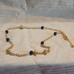 Elegant Gold and Blue Beaded Necklace